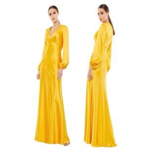 NWT Mac Duggal Dresses Mac Duggal Puffed Long Sleeve Satin Gown in Marigold Size